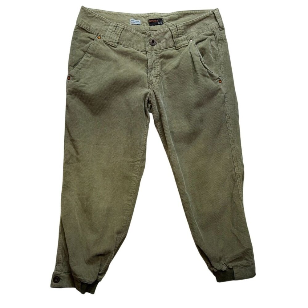 Bershka Womens Corduroy Capri Knee Pants Olive Green Size 8 (EUR 38) Made In Spa